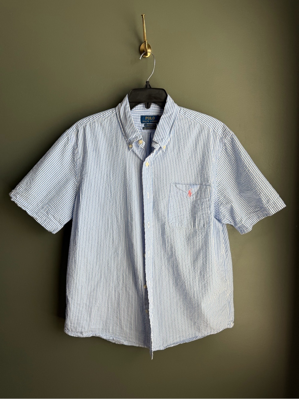 Ralph Lauren Light Blue & White Striped Short-Sleeve Button-Down Shirt